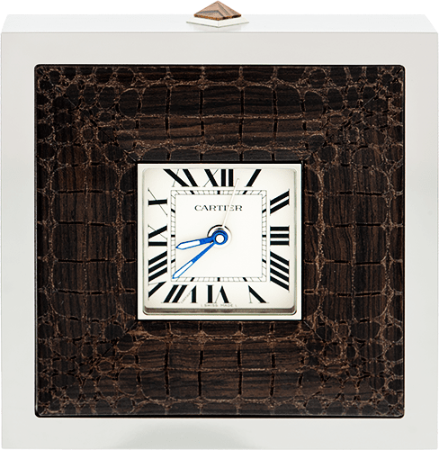 Cartier Travel Desk Clock Croco Leather Inlay Watch Ref. 2747
