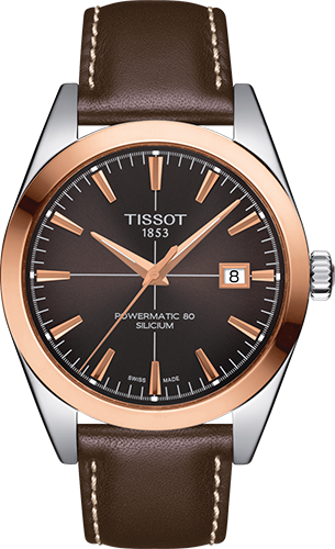 Tissot Gentleman Powermatic 80 Silicium 18K Goldlünette Watch Ref. T9274074629100