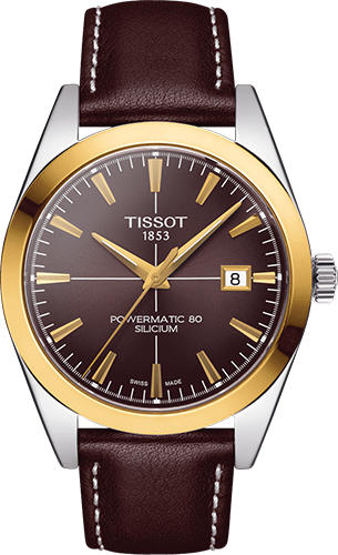 Tissot Gentleman Powermatic 80 Silicium 18K Goldlünette Watch Ref. T9274074629101